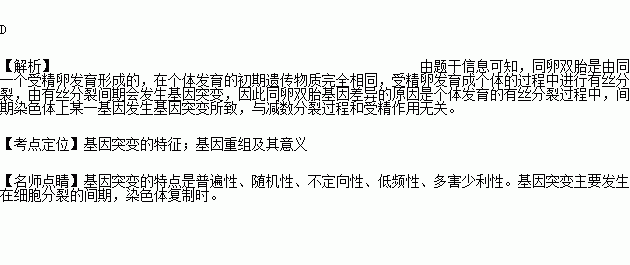 同卵双胞胎的dna一模一样吗